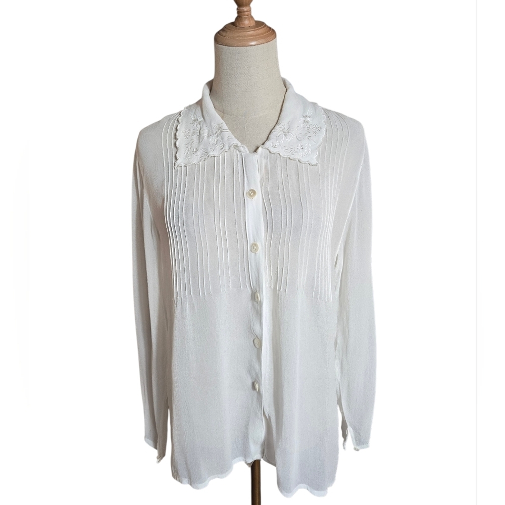 April Cornell For Comdi Trading White Sheer Blouse